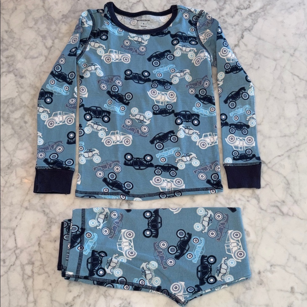 Nordstrom Blue Car Print Kids Pajama Set 8Y